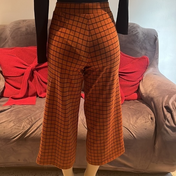 ASOS Wide Leg Culotte Windowpane Pants in Rust - Picture 9 of 13